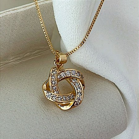 Colar Eternity Elos com Cristais Banhado a Ouro 18k