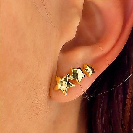 Brinco Trio Estrela Banhado a Ouro 18k