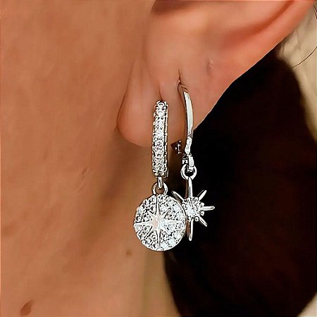 Brinco Duplo Solie Ródio Branco