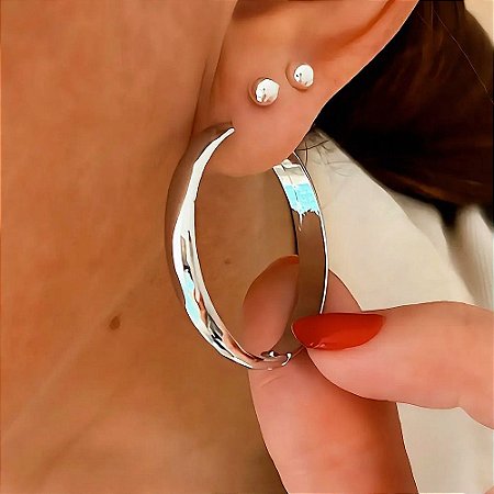 Brinco de Argola Lisa Luxo Serena Ródio Branco