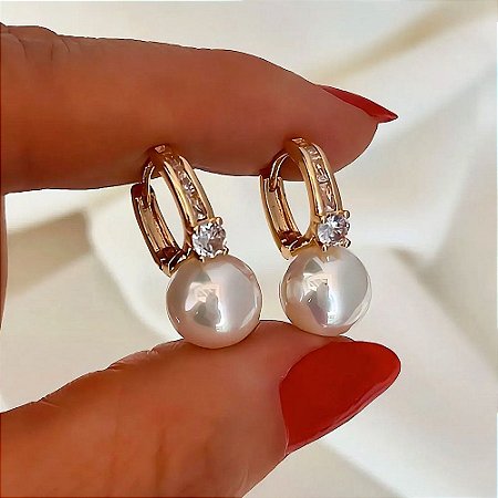 Brinco de Argola Pérola com Cristal Lindy Banhado a Ouro 18k