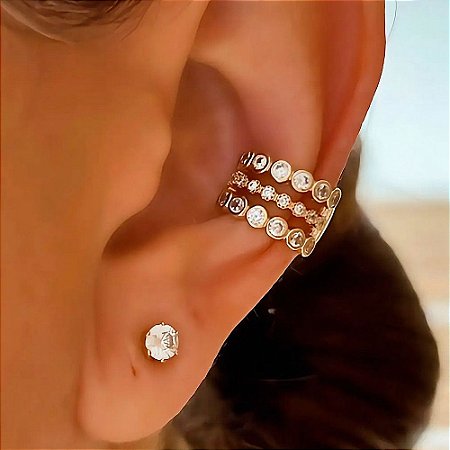 Piercing Cristais Spark 3 Fios Banhado a Ouro 18k