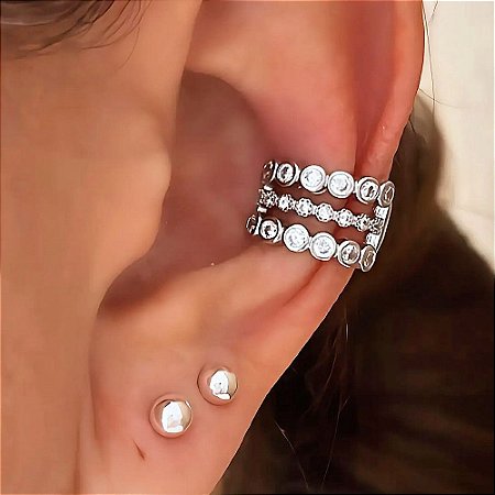 Piercing Cristais Spark 3 Fios Ródio Branco