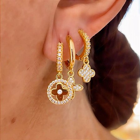 Brinco de Argola Trio Mix Flow Banhado a Ouro 18k