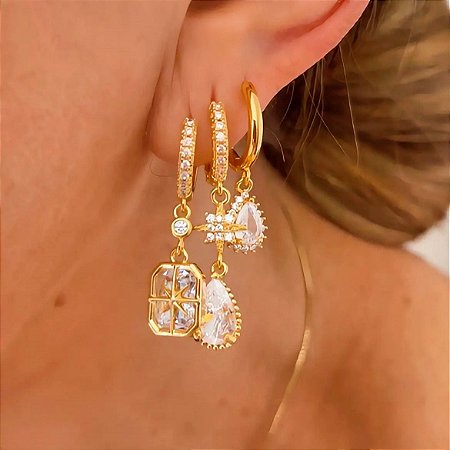 Brinco de Argola Trio mix Essence Banhado a Ouro 18k