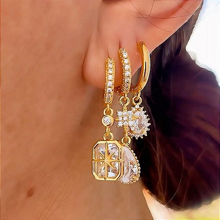 Brinco de Argola Trio mix Essence Banhado a Ouro 18k