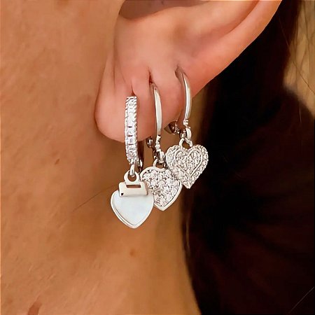 Trio Mix Medalha Coração Ródio Branco