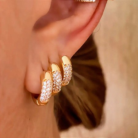 Brinco Trio de Argolas Mini Glow Banhado a Ouro 18k