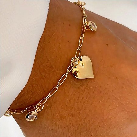 Pulseira de Coração Cristais Amore Banhada a Ouro 18k