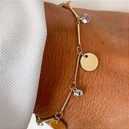 Pulseira Medalhinhas e Cristais Lumi Banhada a Ouro 18k