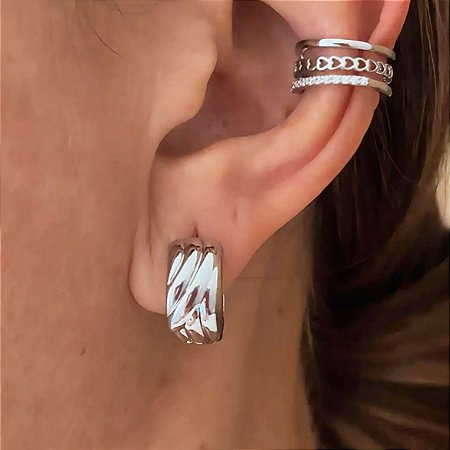 Brinco de Argola Lisa Cruzada Ródio Branco