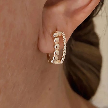 Argola Lisa 2 fios Esferas Aya Banhado a Ouro 18k