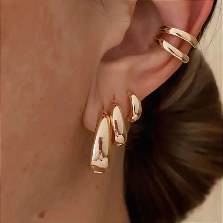 Brinco Trio de Argolas Bold Tryce Class Banhado a Ouro 18k