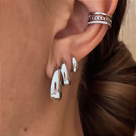 Brinco Trio de argolas Bold Tryce Class Ródio Branco