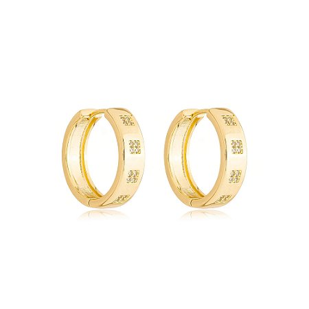 Brinco de Argola Luxo Cristais Quadrados Ymis Banhado a Ouro 18k