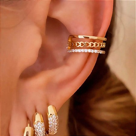 Piercing 3 Fios e Detalhes Olí Banhado a Ouro 18k