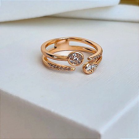 Anel Regulável 4 Fios Nivi e Cristais Banhado a Ouro 18k