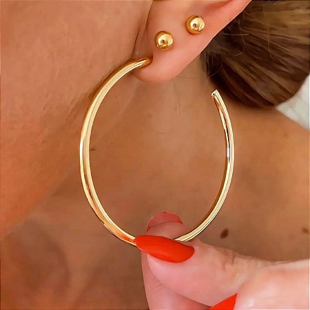 Brinco de Argola Lisa Grande Paris Banhado a Ouro 18k