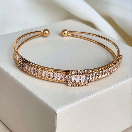 Bracelete Regulável Luxo Cristais Splendour Banhado a Ouro 18k