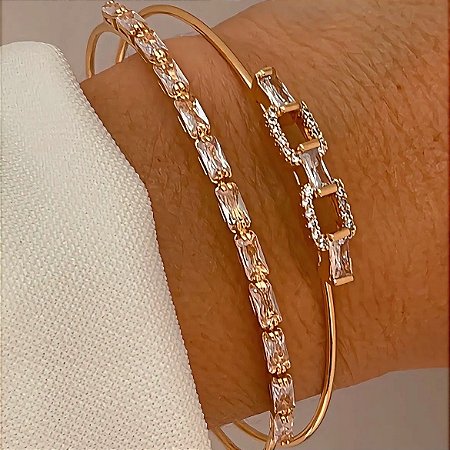 Bracelete Elos de Cristais Banhado a Ouro 18k
