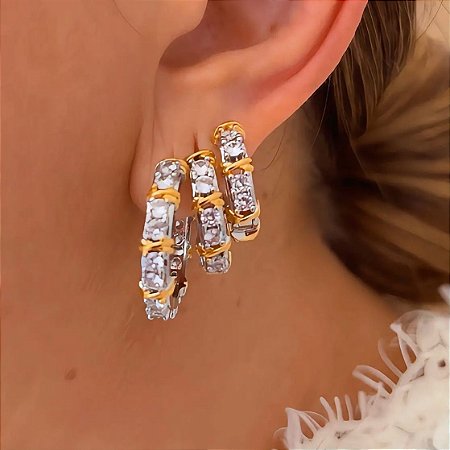 Brinco Trio de Argolas Romana Ródio Branco