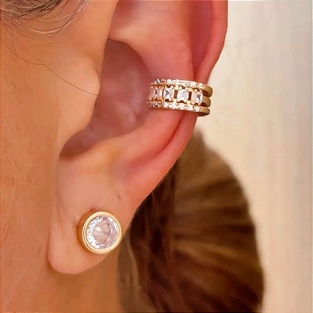 Piercing Luxo Imperial com Zircônias Banhado a Ouro 18k