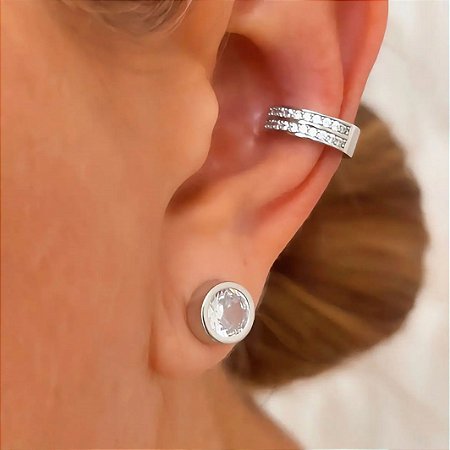 Piercing Dois Fios Cristal Line Ródio Branco