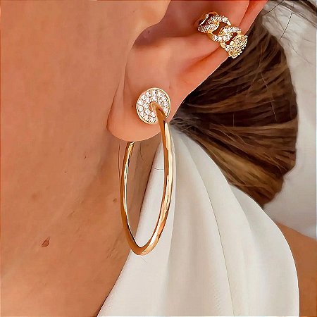 Brinco de Argola Lisa Fina Minimal Perlle Banhado a Ouro 18k