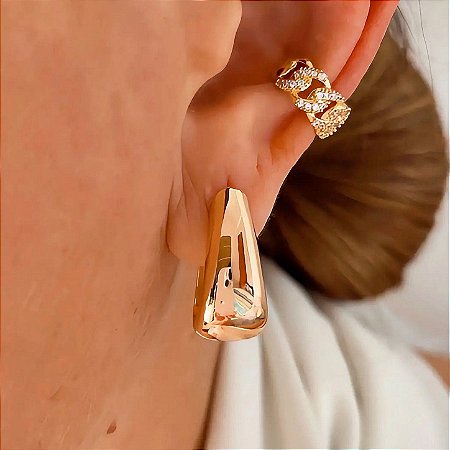 Brinco de Argola Bold Oval Minimal Maison Banhado a Ouro 18k