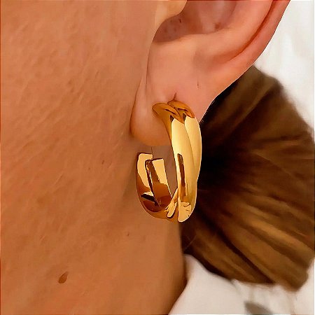 Brinco de Argola 2 Fios Entrelaçados Dourado Aço Inoxidável