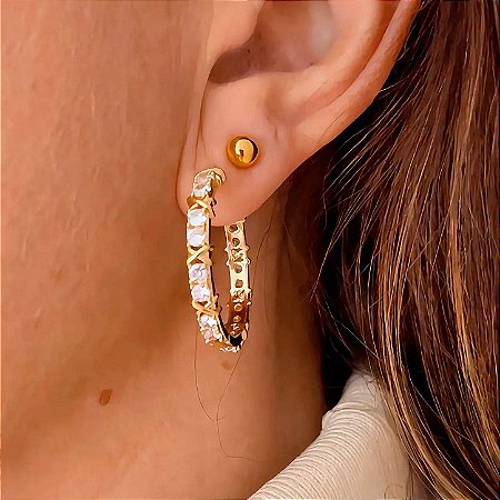Brinco de Argola Romana Média Slim Banhado a Ouro 18k
