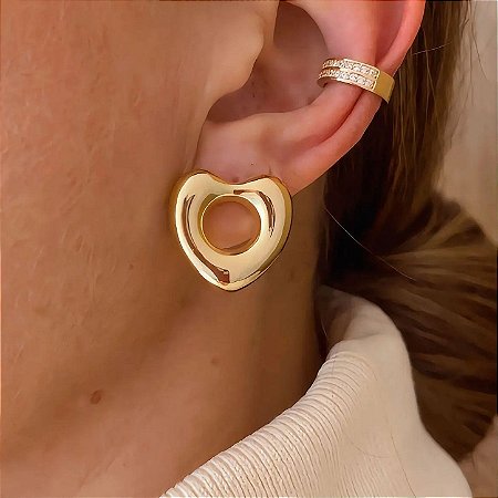 Brinco Orgânico Coração Bold Banhado a Ouro 18k