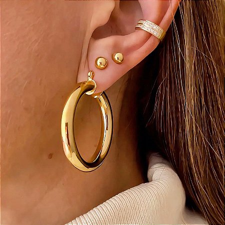 Brinco de Argola Bold Fecho Italiano Banhado a Ouro 18k