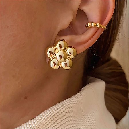 Brinco Frontal Esferas Bloom Banhado a Ouro 18k