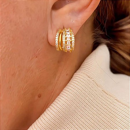 Brinco Fios Cristalle Banhado a Ouro 18k