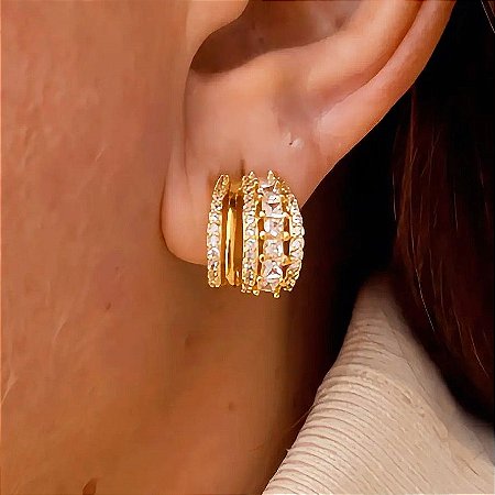 Brinco Fios Cristalle Banhado a Ouro 18k
