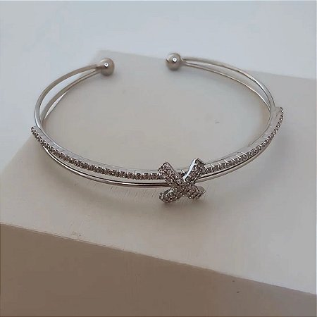 Bracelete Duplo X Ródio Branco