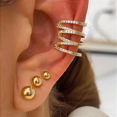 Piercing Fios Cravejados Silliê Banhado a Ouro 18k