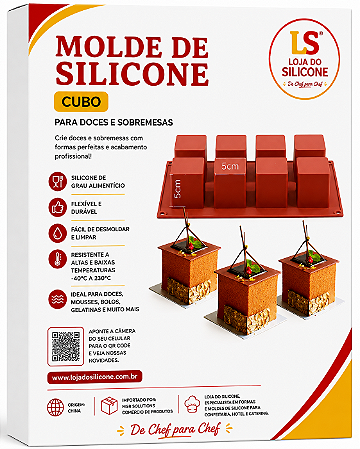 MOLDE DE SILICONE CUBOS 8 CAVIDADES PARA DOCES E SOBREMESAS