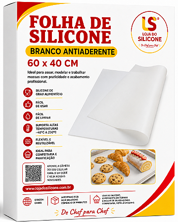 FOLHA DE SILICONE BRANCO ANTIADERENTE 60x40