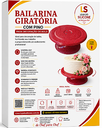 BAILARINA GIRATÓRIA COM PINO PARA DECORAÇÃO DE BOLO