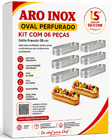 ARO INOXIDÁVEL OVAL PARA DOCES KIT 6 UNIDADES