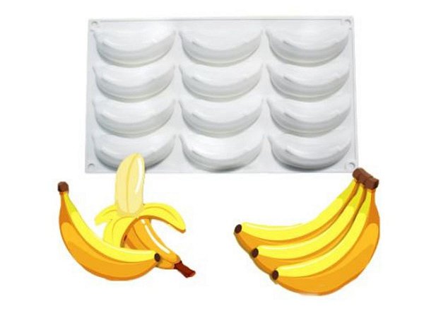 MOLDE DE SILICONE BANANA COM 12 CAVIDADES