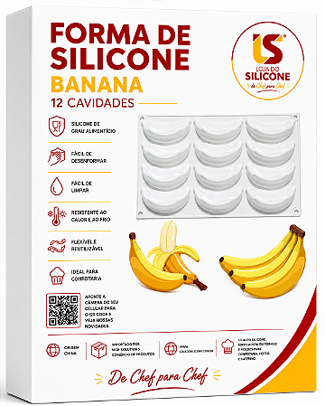 MOLDE DE SILICONE BANANA COM 12 CAVIDADES PROMOÇÃO