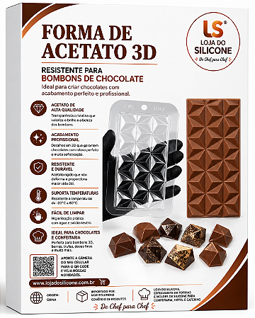 FORMA ACETATO 3D PARA MINI BARRA DE CHOCOLATE KIT 2 PEÇAS