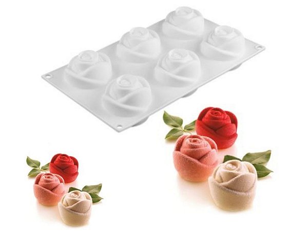 MOLDE DE SILICONE ROSAS 6 CAVIDADES PARA DOCES