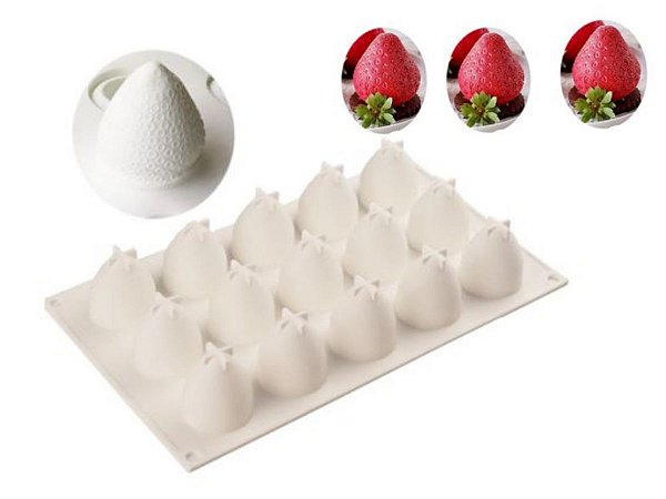 MOLDE DE SILICONE MINI MORANGOS 15 CAVIDADES