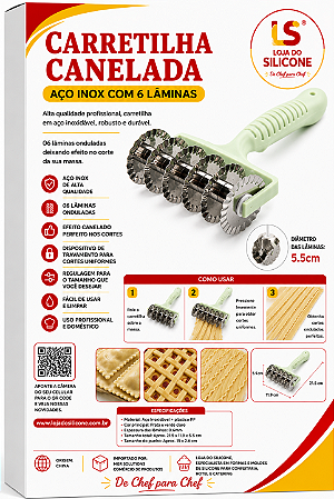 CARRETILHA CANELADA EM AÇO INOX COM 6 LAMINAS