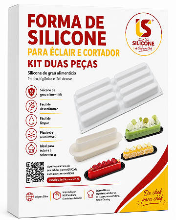 FORMA DE SILICONE PARA ÉCLAIR E UM CORTADOR KIT DUAS PEÇAS
