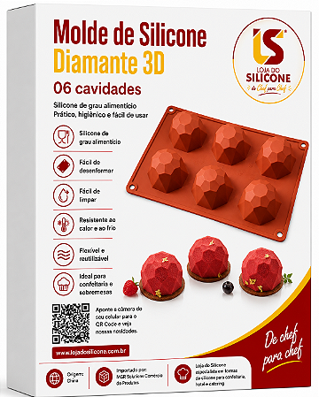 MOLDE DE SILICONE DIAMANTE 3D PARA DOCES E SOBREMESAS